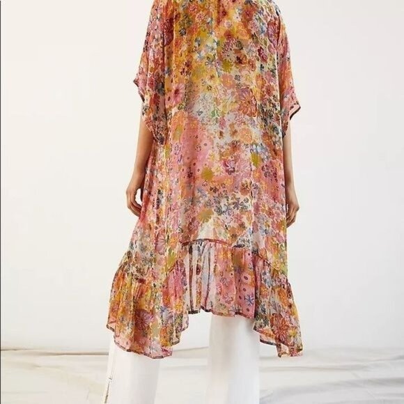 Bl-nk London Anthropologie Floral Shimmer Kimono One Size Boho - Picture 1 of 10
